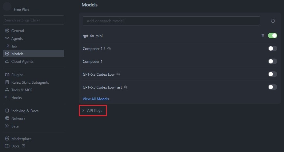 Открытие API Keys