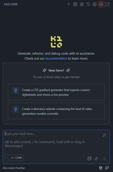 Открытие настроек Kilo Code